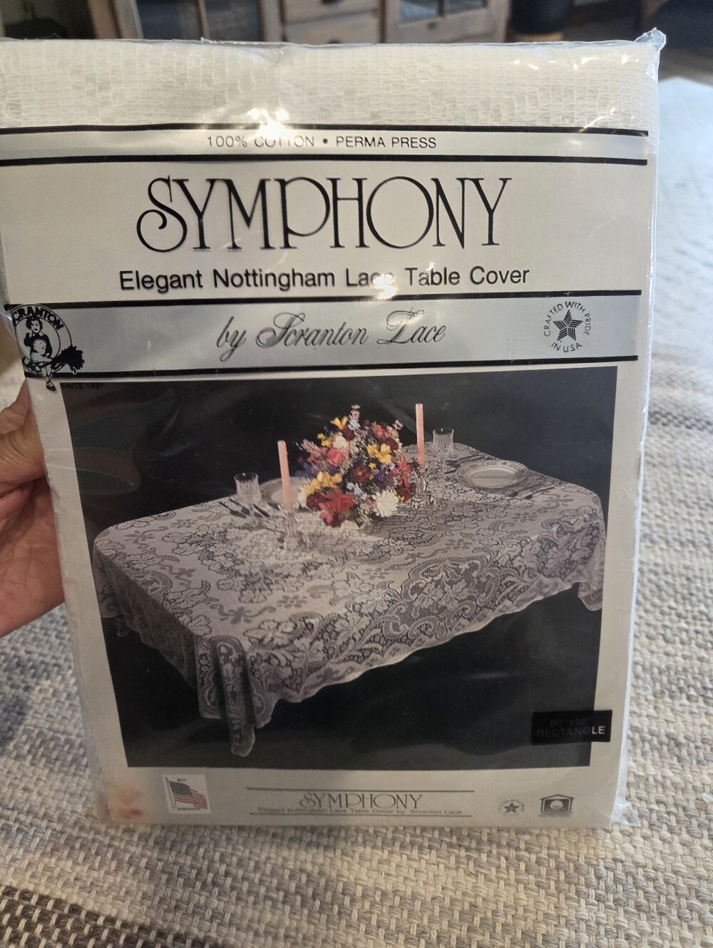 Vtg Symphony Nottingham Lace Table Cover -   Scranton Lace-   60x92 NIP  Ivory